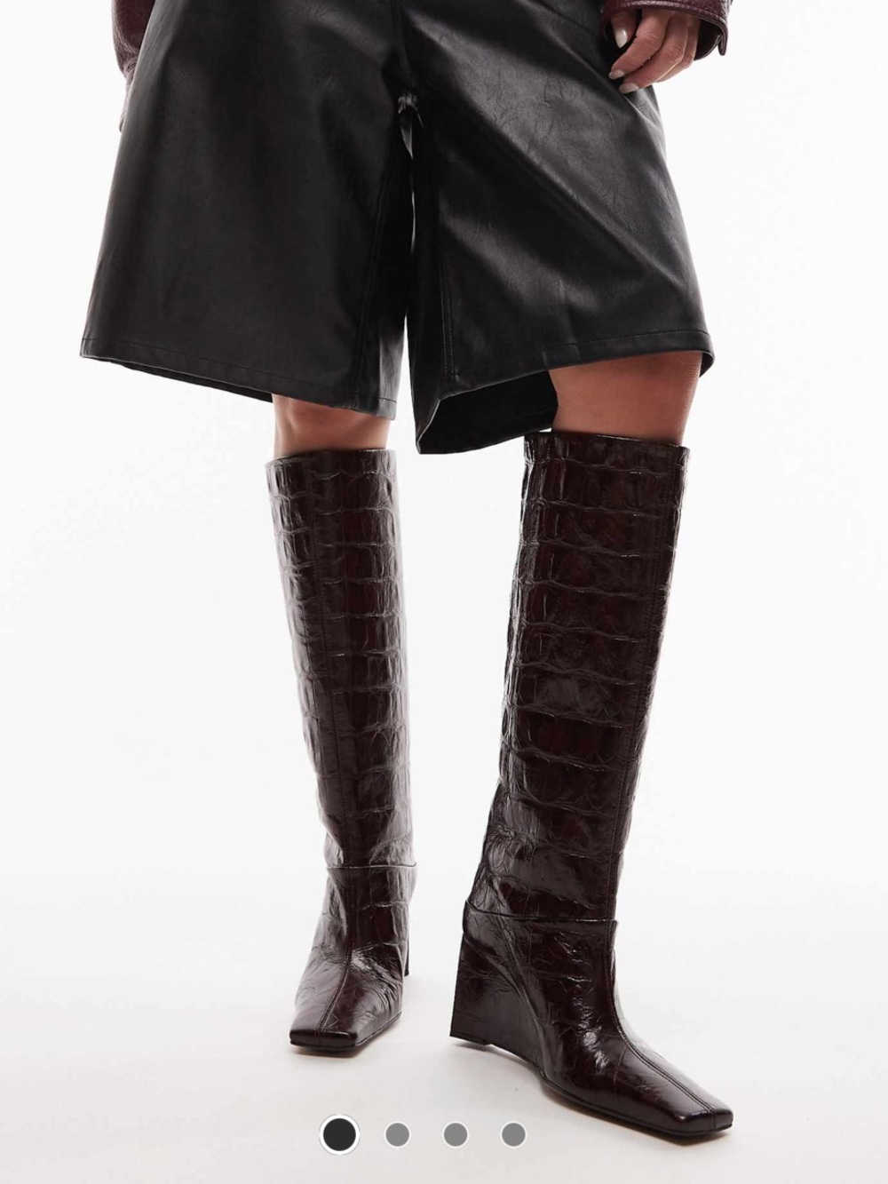 ASOS Croc-Embossed Over-The-Knee Boots in Dark Burgundy